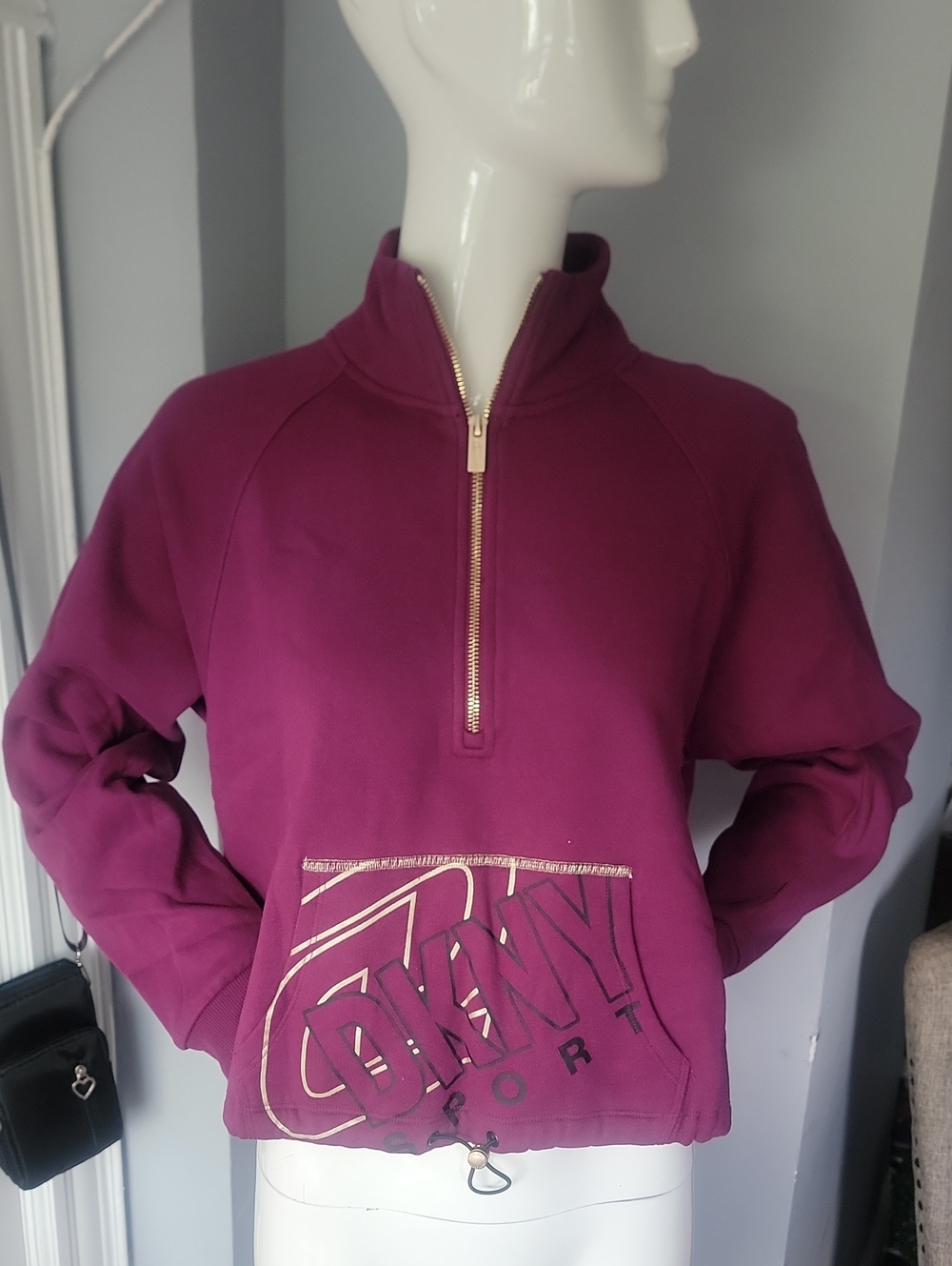 DKNY Fuchsia Half-Zip Pullover with Gold Logo - Picture 5 of 10